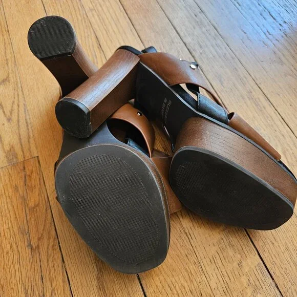 💕 Bleecker & Bond💕 Black & Brown Wedge Retro Chunky Sandal - Picture 5 of 5